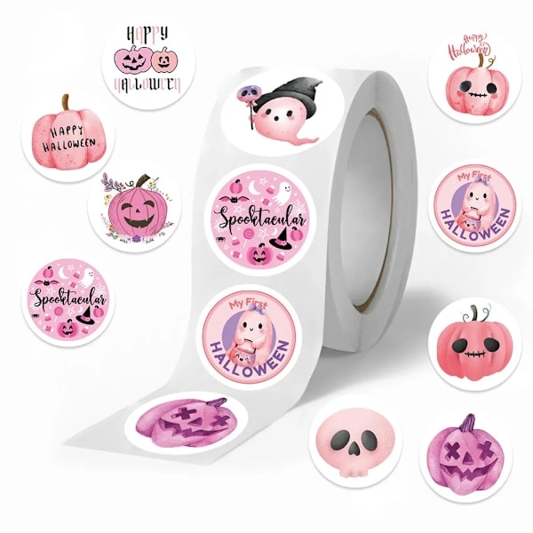 500 stk/Rulle Pink Halloween Tegneserie Graffiti Klistermærker Telefon Guitar Laptop Notesbog Rejsetaske Vandflaske Klistermærke Gave 500 stk