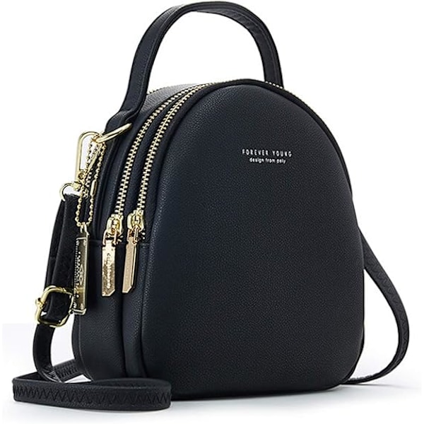 Mini Ryggsäck Dam Mode Handväska Flicka Vattentät Cross-body Väska med Hörlurs Hål Damer Läder Dagryggsäck Dating Resa Black