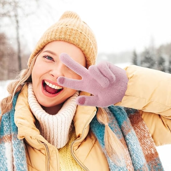Kvinner vinter berøringsskjerm strikkede termiske hansker