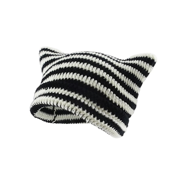 Naisten Beanie-pipo Pieni Paholainen Raidallinen Neulotu Wool Hat Talvi Kissan Korvat Hattu Coffee Beige