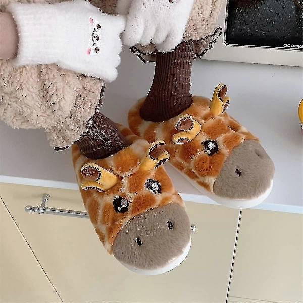 Cartoon Giraff Tofflor i Bomull, Vinter Inomhus Utomhus Tofflor För Kvinnor H 41