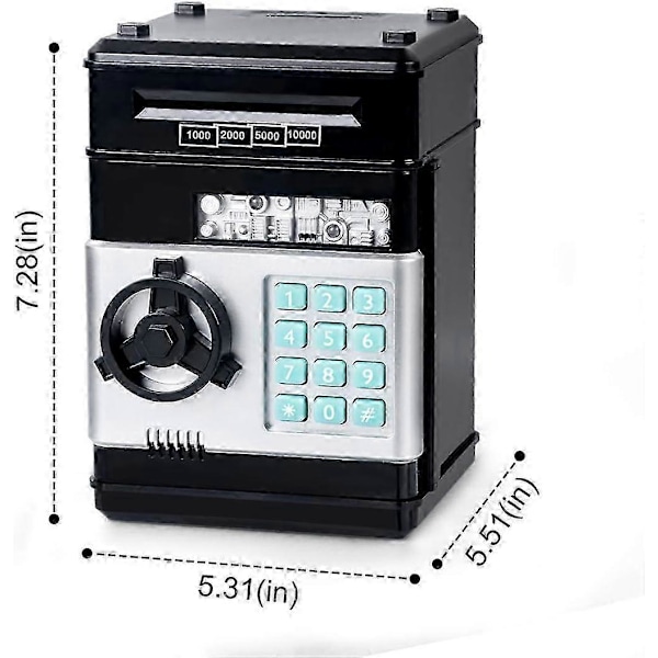 Pengeboks til Børn i Alderen 3-12, Elektronisk Pengeboks Sikker Sparegris til Piger Drenge, Adgangskode Pengeboks Opsparing Pengeboks til Piger Børn -Qin Black