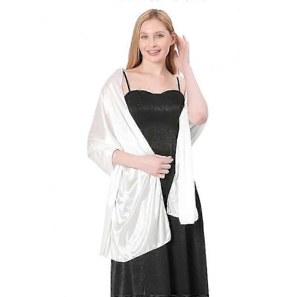 Dam Silke Satin Lång Sjal Omlott Lätt Solid Aftonklänning Bröllopssjal white