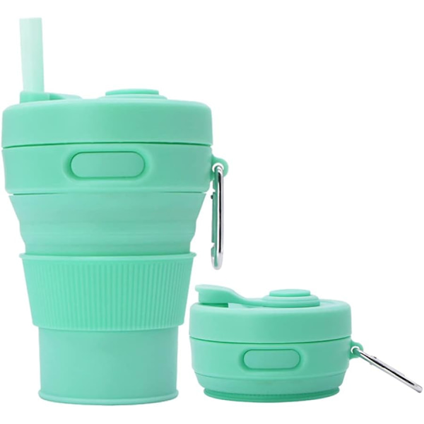 Hopfällbar Silikon Kaffe Mugg Resa Camping Med Sugrör Återanvändbar Bärbar Drickmugg Utomhus Vandring 450ml Green