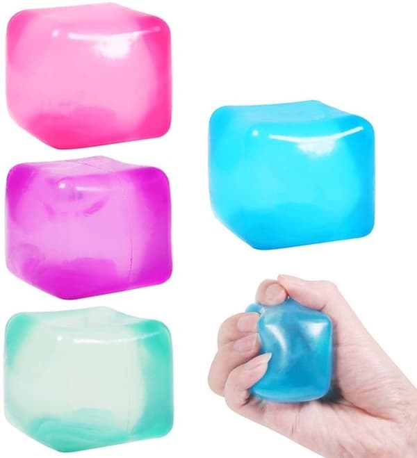 Blå Squishy Terning Stressbold, Blød Lilla Is-Terning Klemmelegetøj, Sensorisk Fidget Anti-Stress Legetøj til Børn og Voksne, Stresslindring Afslapning multicolor 4pcs