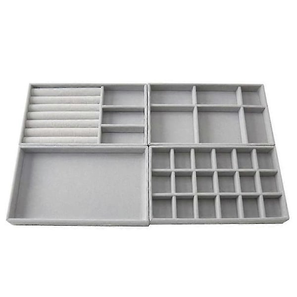 Set med 4 smyckesförvaringslådor, smyckesbricka, stapelbara