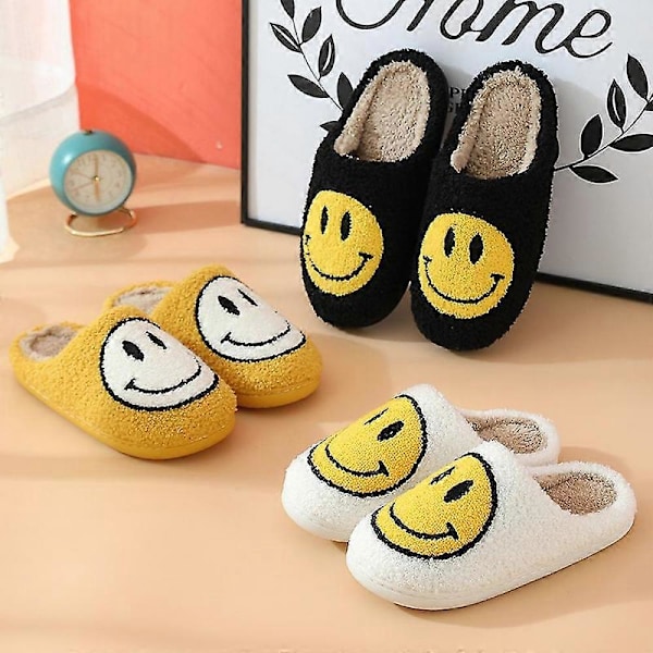 Leende Ansikte Plysch Bomulls Tofflor Kvinna Hem Söt Tjockt Sula Cartoon Non-s IKD Yellow 43-44