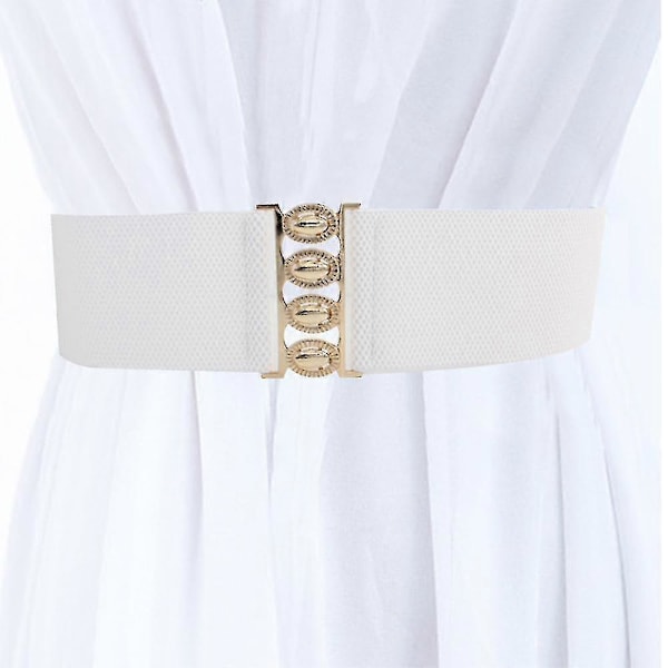 Bred Elastisk Talje Cinch Stretch Taljebånd Retro Spænde Bælte White