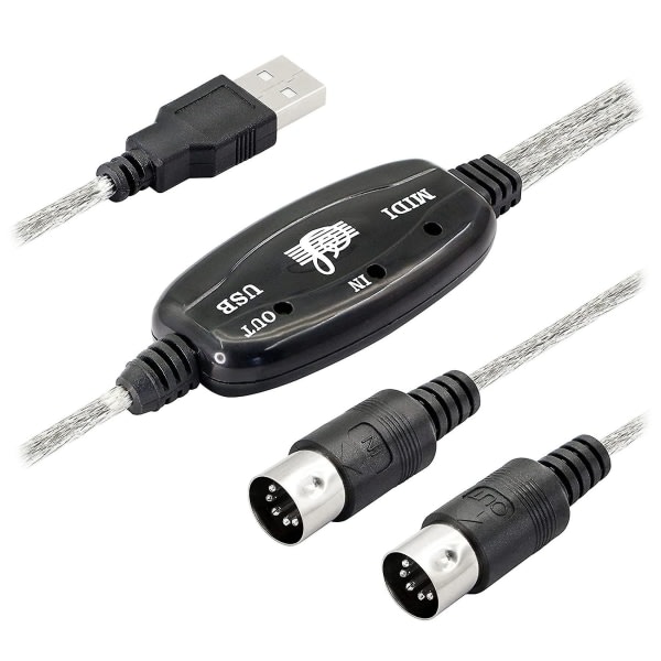 USB Midi-kabeladapter, USB Type A han-til-midi-din 5-benet ind-ud-kabelinterface med LED-indikator [DB] som vist