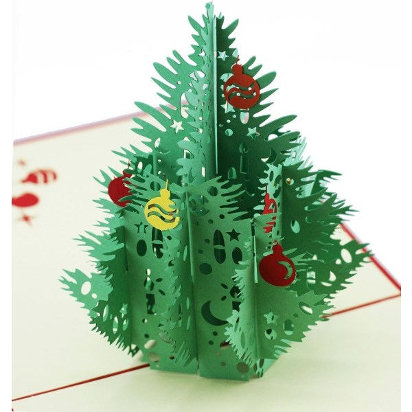 3D Pop-Up Juletrær Hilsenskort, Laserkuttkort med Konvolutter til Jul og Godt Nyttår (3D Juletrær, Sett med 1)