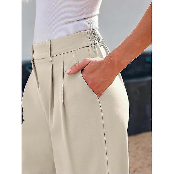 Leveälahkeiset housut naisille, korkeavyötäröiset, business casual -tyyliset Beige L