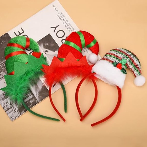 3 stk Nisse Hodebånd Jule Hodebånd Nisse Hodeplagg Hårbøyler for Juleferie Fester Bilder Bås Gaver