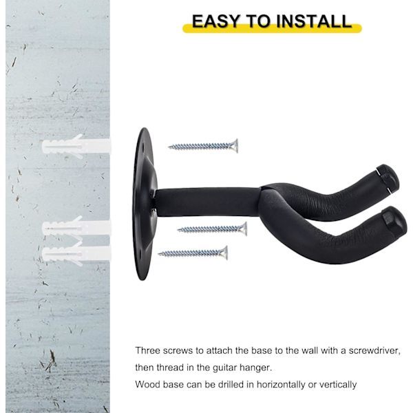 2-PACK Gitarrväggfäste, Svart Metall Väggmonterad Gitarrställ Hängare Hållare Stativ för Akustisk Elgitarr Bas Folkgitarr Ukulele Banjo
