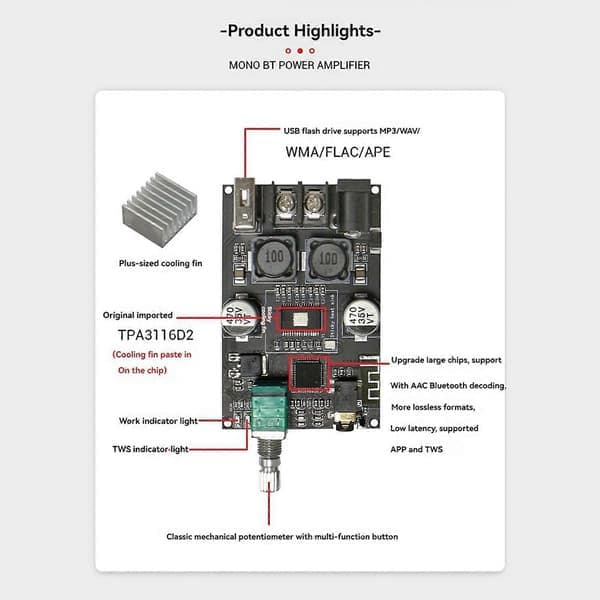 100W Bluetooth-ljudförstärkarkortsmodul Mono Digital effektförstärkarkort för hemmabio, 1 set
