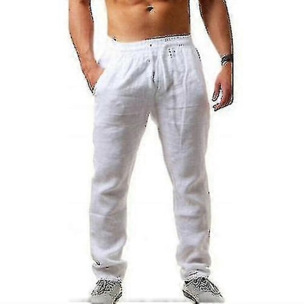 Herre Casual Bomuld Hør Løse Harem Bukser Strand Yoga Hippie Bukser 3XL White