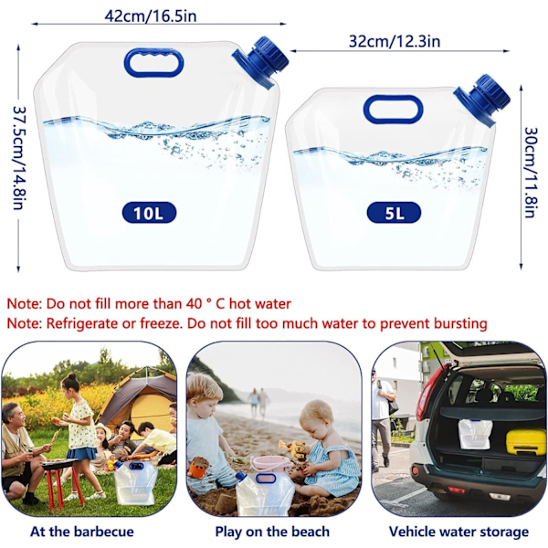 Vattenbehållare hopfällbar vattenbehållare vattenbehållare bärbar hopfällbar vattenflaskor för utomhuscamping vandring picknick BBQ (5L + 10L)