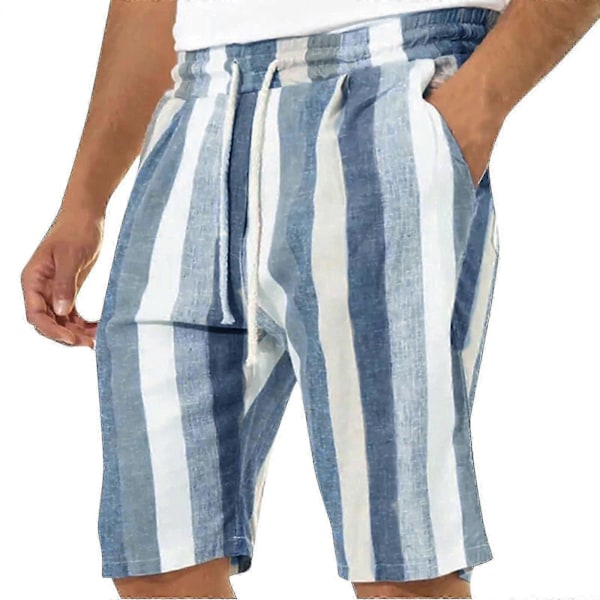 Miesten rennot puuvillaiset pellavashortsit, kesän väripilkku raidalliset kiristysnyörilliset puolipitkät shortsit Dark blue XL