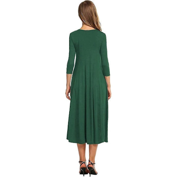 Dam 3/4 Ärm A-linje Och Utsvängd Midi Lång Klänning Navy 2XL