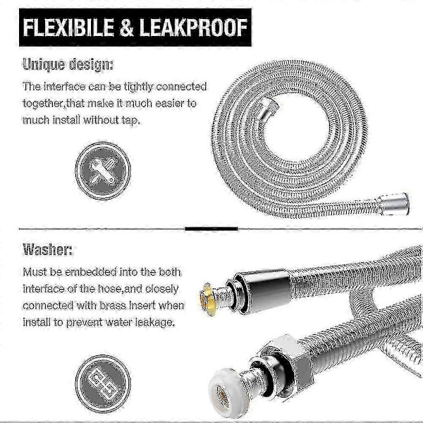Brusestang 5m Ekstra Lang Rustfrit Stål Bruseslange, Med Massiv Messingforbindelse, Universal, Anti-burst, Kromfinish. (500cm)-God