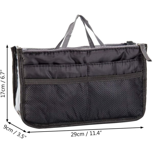 Women's Travel Slip Bag Handbag Organizer Wallet Lined Cosmetic 13 Bags Black