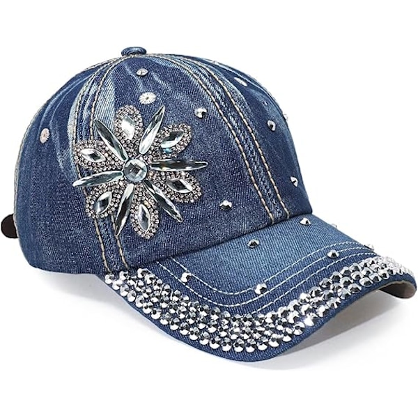 Baseballkeps för kvinnor Fancy Denim Bejeweled Solhatt Nitar Rhinestone Kristaller Justerbar