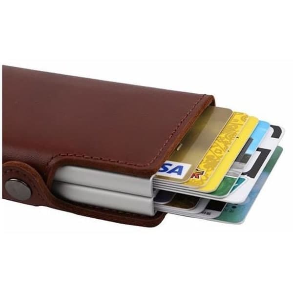 Dobbelt Tyverisikret Wallet RFID-NFC Sikker POP UP Kortholder Coffee Brown