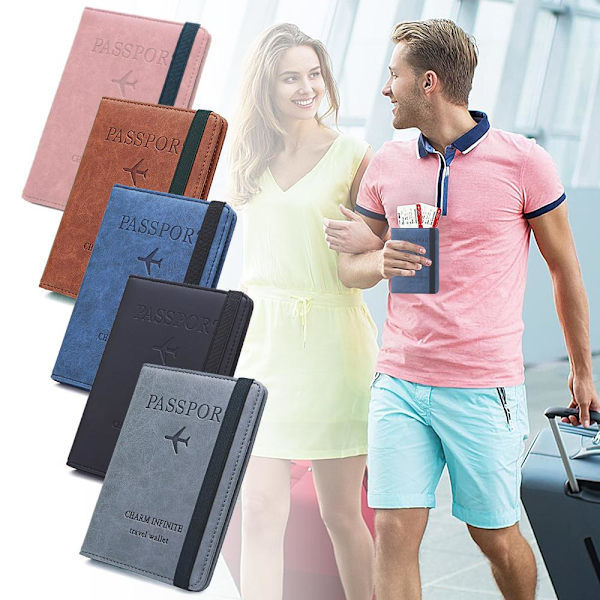 RFID-skyddad reseplånbok passfodral Rosa 2-pack