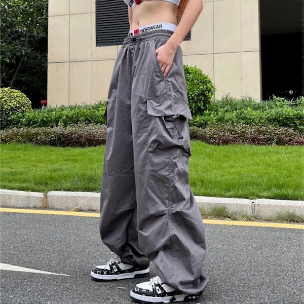 Streetwear Cargo -housut naisille, rennot vintage-tyyliset leveälahkeiset suorat housut, lenkkeilyhousut isoilla taskuilla, ylisuuret haalarit, collegehousut Green S
