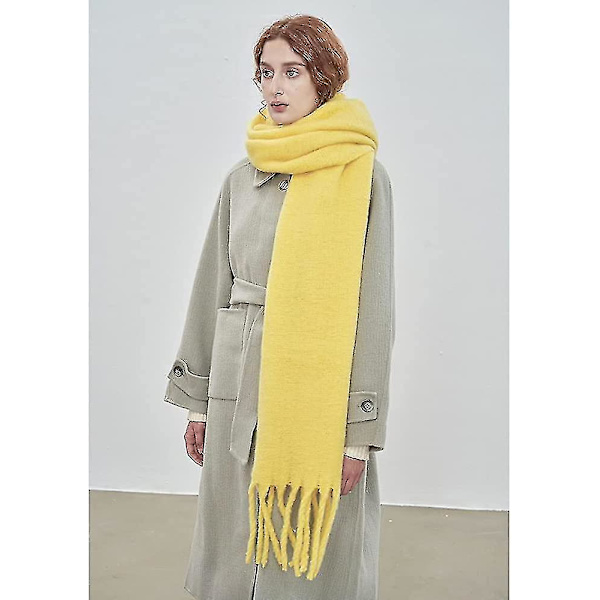 Stor Chunky Halsduk Färgglad Kashmirkänsla Överdimensionerad Halsduk Pläd Mjuk Stor Ull Sjal Tjock Vinter Varm Kvinnor Yellow