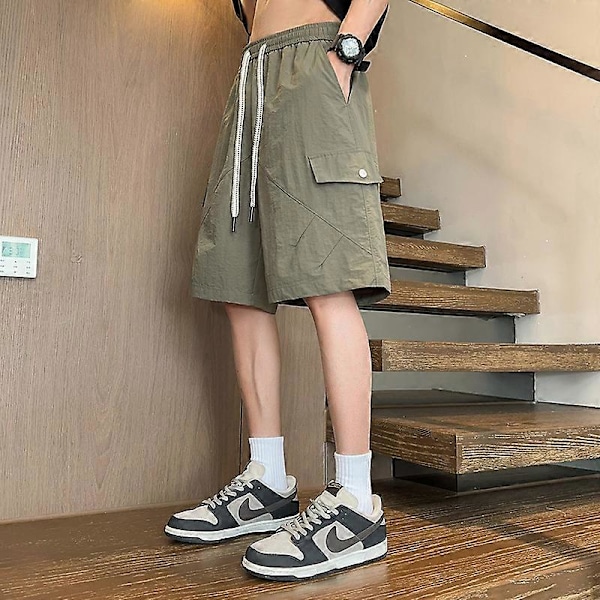 2024 nya stora cargoshorts herr sommar tunna trendiga lösa sportiga fritidsbyxor ArmyGreen 5XL