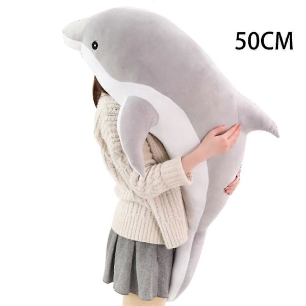 Dolphin Plyschdjur Kudde Super Mjuk Delfin Havs Djur Plyschleksaker Dockor Sov Kudde för Pojkar Flickor Presenter Snabb Grey 50CM
