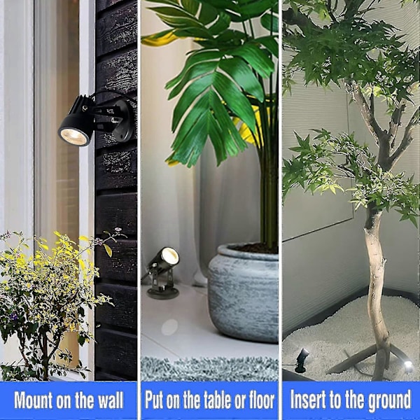 2 stk. LED Spotlights Indendørs Kompatible Planter, 3 Farve Accentbelysning Dæmpbare Uplights Spotlight Lampe Med Lysdæmperkontakt
