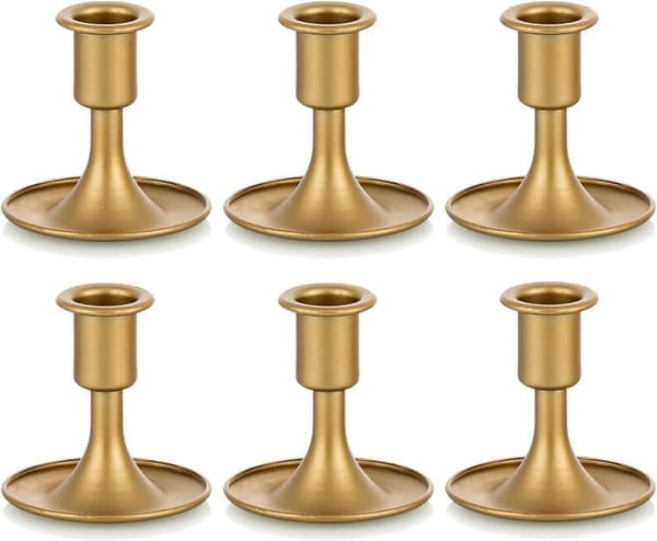 Guldlysestager, sæt med 6 standard metal, til bryllupper og jul