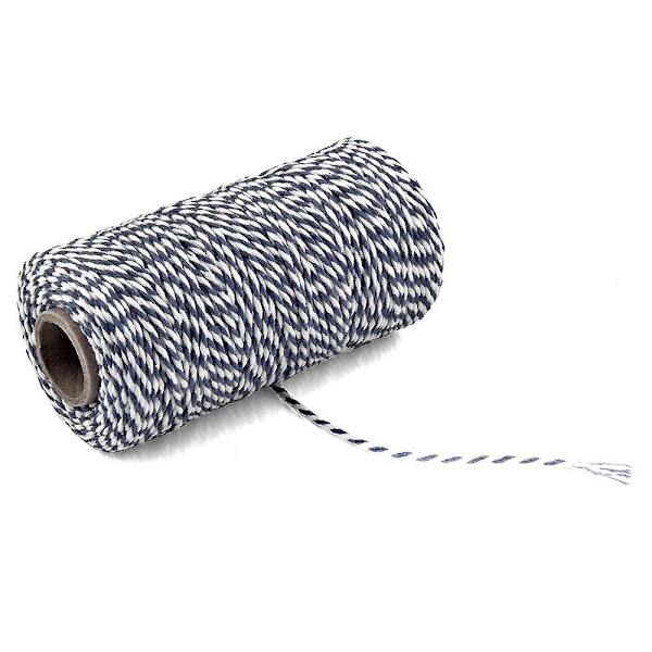 2mm 100m Bomullssträng Garn 2-trådig Flerfärgad Semester Dekorativ Randig Tråd För DIY Hantverk Present Bakning Inpackning Navy Blue-White