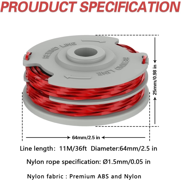 Flymo Trimmer Coil Φ1.5mm Dual Auto-Feed Coil Erstatning for Flymo FLY021 Gressklipper Trimmer Cord Refill 36ft (1-Pack)