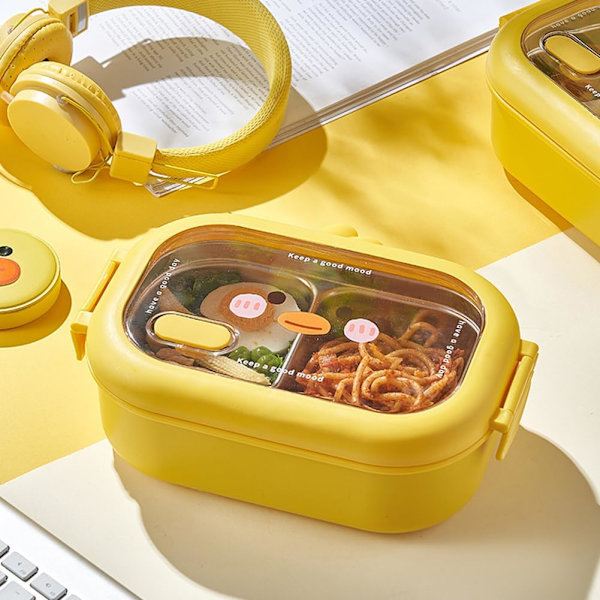Rustfritt stål dobbeltsidig klips barneskole Kawaii Bento-boks separat oppvarmbar matboks 2 celler rom måltidsboks