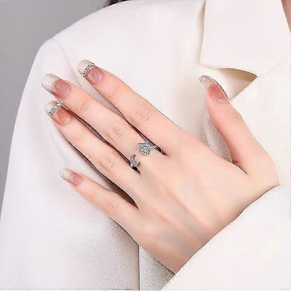 Anti-Angst Ringe til Kvinder, Justerbar Åbning, Fidget Spinner Ringe, Kubisk Zirkonia Blomster Ringe, Spinner Ring Sæt
