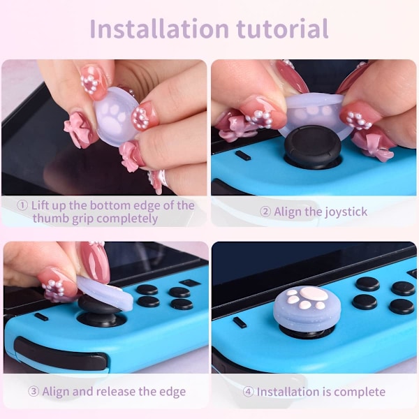 Tommelgrephetter Kompatibel med Switch & Switch Lite, Myk Silikon Joy-Con Joystickgrep Søt 3D Analog Stick Deksel for Switch OLED-konsoll (4 stk)