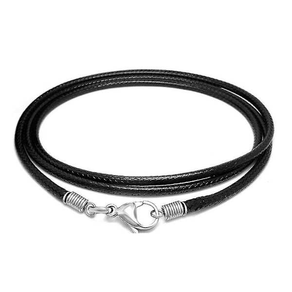 2mm Svart Läder Snöre Med Hummerlås För Halsband Hänge Armband Sträng 65cm