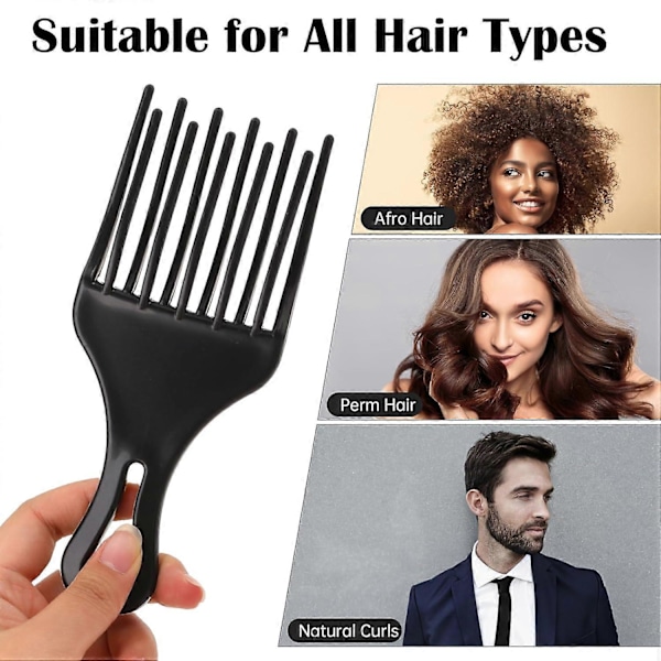 2 stk. Hår Pick Kamme - Afro Styling Kam til Krøllet Naturligt Hår - Store & Små Plastik Brede Tand Picks