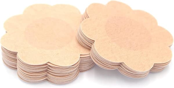 100-pak engangs brystvortedækkere - Selvklæbende usynlige bh-indlæg til kvinder, standard 6 cm, beige, åndbare og komfortable