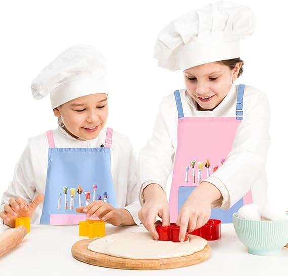 2 st Förkläden för Barn Målarförkläde Ålder 6-12 Vattentäta Kockförkläden för Kök Målning Matlagning Bakning-60×45 cm (Rosa och Blå)