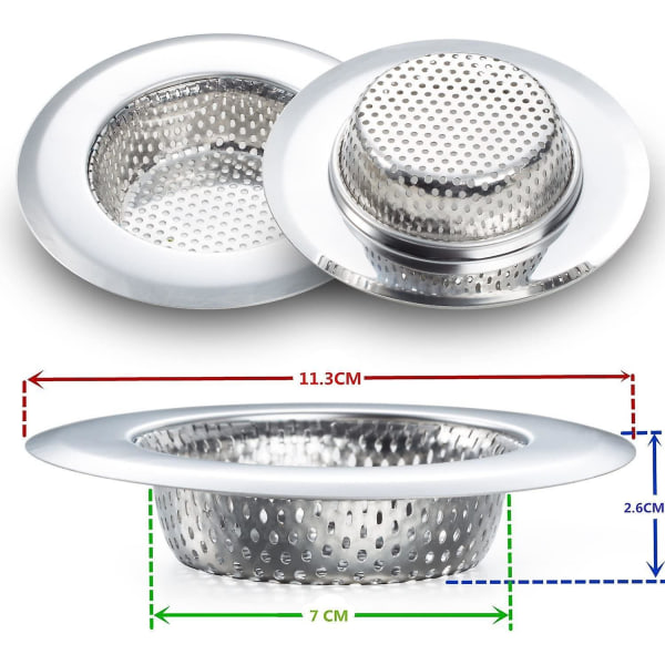 Piao 2pc Sink strainer - stainless steel, large wide rim 4.5" diameter