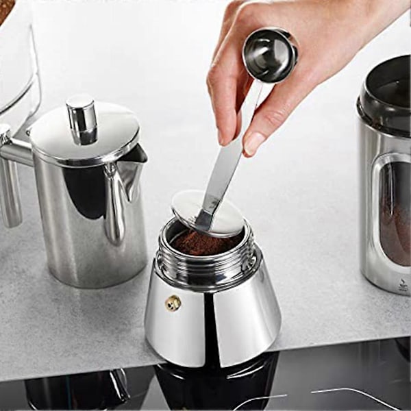 Kaffemåleske 2 I 1 Rustfrit Stål Kaffeske Kaffe Tamper til Måling af Malede Kaffebønner Stående Ske til Hjemmekontor