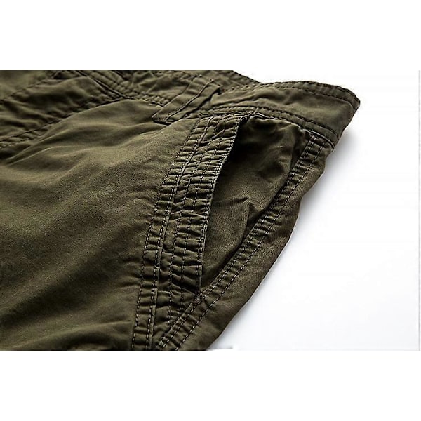 Cargo shorts til mænd, afslappet pasform, multi-lomme udendørs bomuldsshorts - Militærgrøn 30