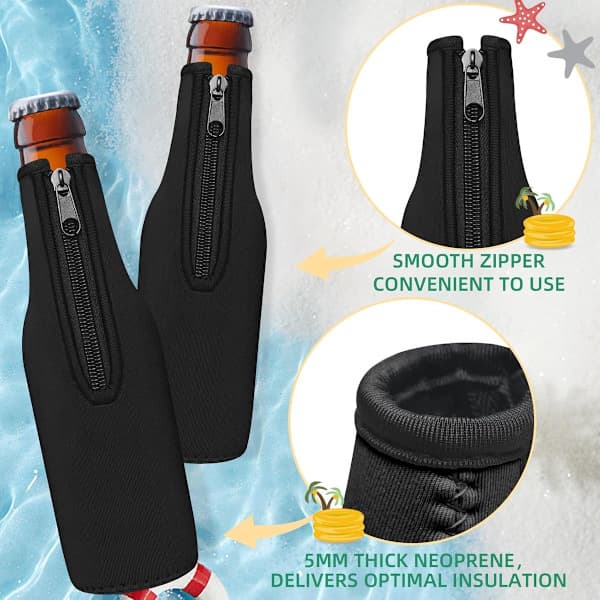 Ölflaskkylarlock - 12oz långhalsad flaskhållare (svart, 6 stycken)