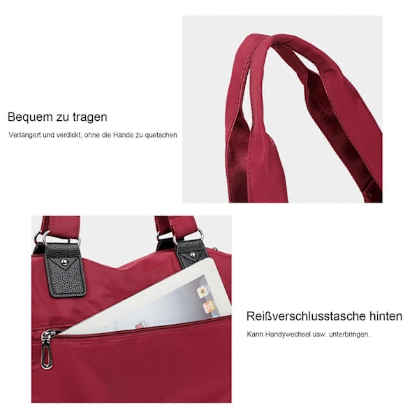 Multi Stor Kapacitet Vandtæt Lomme Nylon Taske Dame Tote Skuldertaske 100% Ny Red