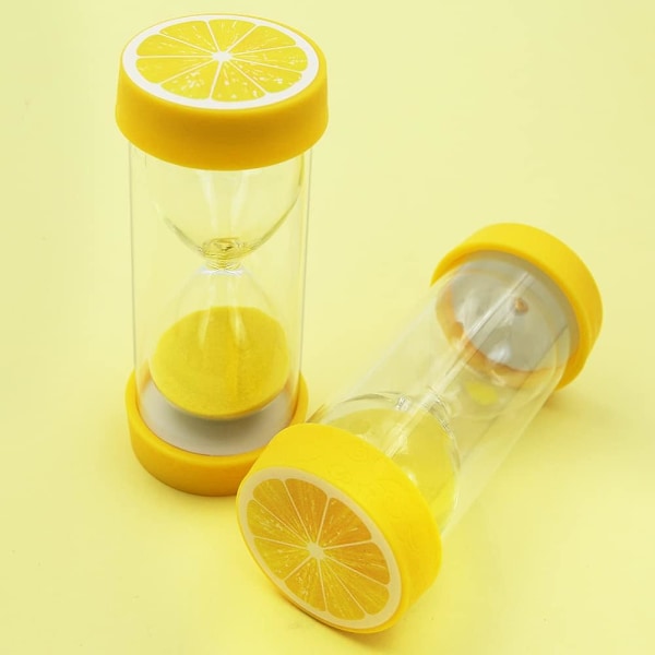Fruktformad timglas sandtimer, säker färgglad tydlig sandglas med skyddande lockbas för hem, skrivbord, kök, matlagning, nedräkning Lemon 5 min
