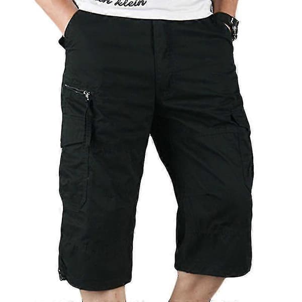 Herre 3/4 Længde Elastiske Shorts Talje Combat Quarter Bukser Black 3XL