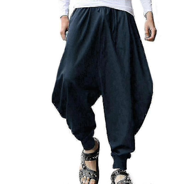 Miesten leveälahkeiset harem-housut, rennot löysät housut, jooga-alushousut Navy Blue S